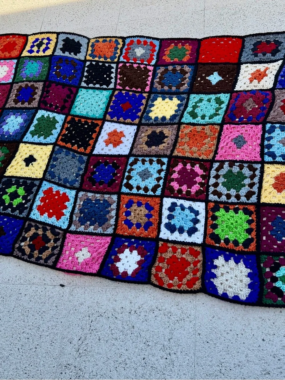 Handmade Multicolor Crochet Granny Square Throw Fringe 72”X45”